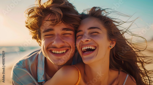 Beautiful young couple smiling on a summer day at the beach