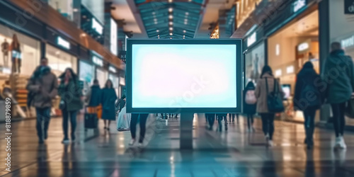 A blank white digital billboard in shopping mall,