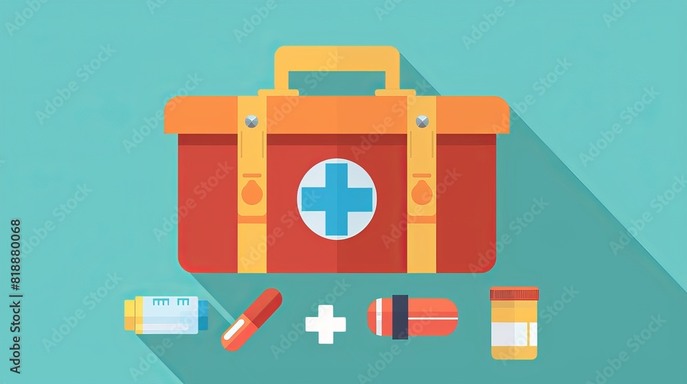 Icon of a camping first aid kit box in a flat design Icon of a camping first aid kit box in a flat design