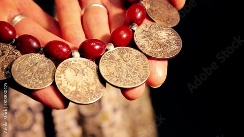 Beads from ancient Polish coins, ducat. Ukrainian jewelry, korali, dukaty, dukachi, namysto, monisto, necklace photo
