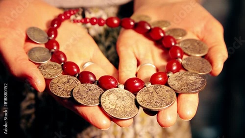 Beads from ancient Polish coins, ducat. Ukrainian jewelry, korali, dukaty, dukachi, namysto, monisto, necklace photo