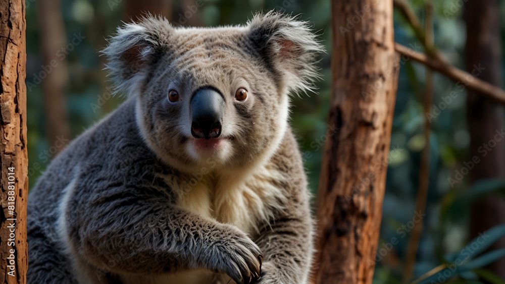 Obraz premium Sitting Bear Cute Koala On Tree