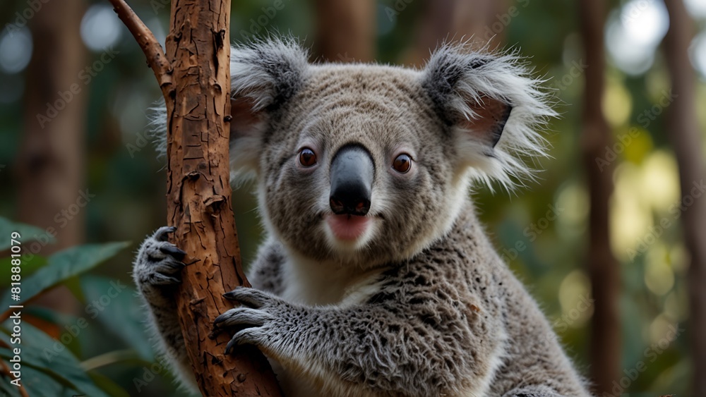 Fototapeta premium Sitting Bear Cute Koala On Tree