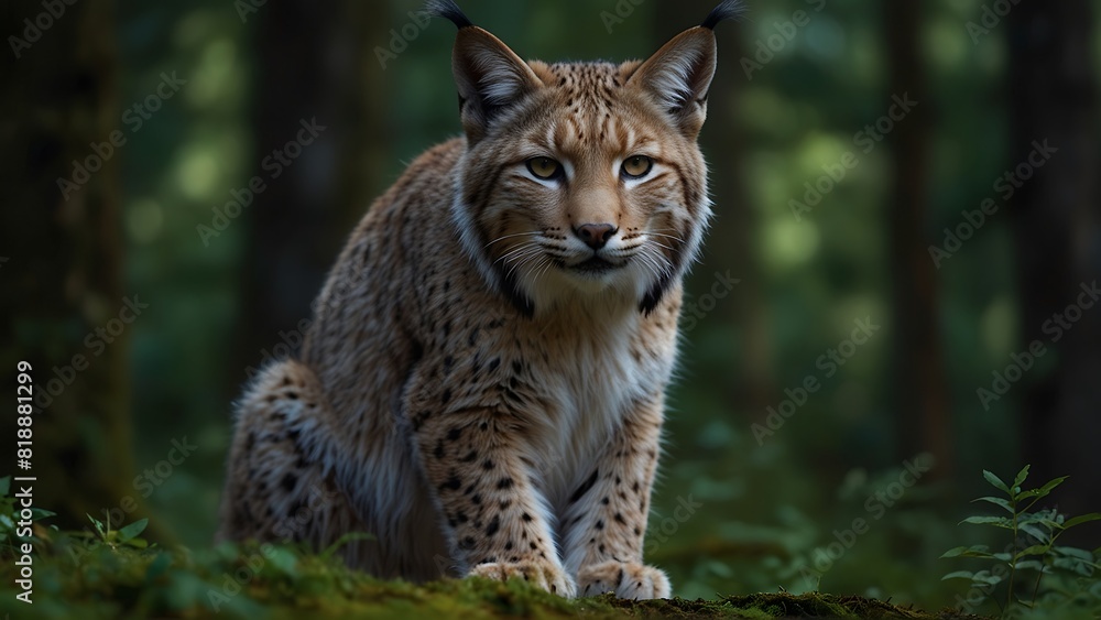 Fototapeta premium In the Shadows of the Forest: A Portrait of the Lynx in Nature's Embrace