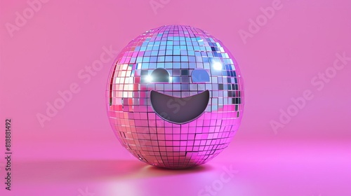 80s emoji disco retroinspired emojithemed disco ball on pink world emoji day concept 3d rendering photo