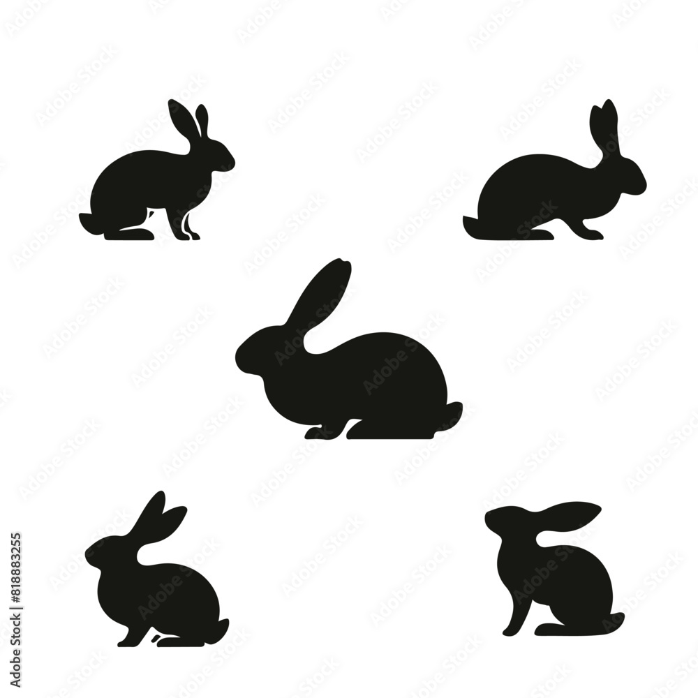 Fototapeta premium Rabbit Silhouette Pack Vector Wildlife Nature Clipart