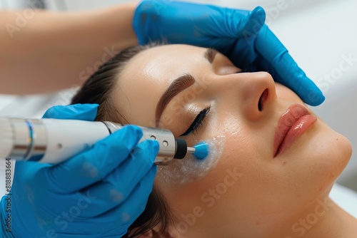 Microdermabrasion Treatment Close-Up in Modern Dermatology Clinic - Skincare Procedure Highlighting Skin Texture