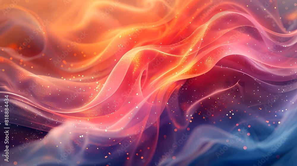 Dynamic Fabric Design with Orange, Pink, and Blue Waves and Sparkling Particles Creating a Dreamy Effect background Dynamic Fabric Design with Orange, Pink, and Blue Waves and Sparkling Particles Creating a Dreamy Effect background