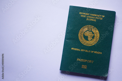 Official old Green ECOWAS Nigerian passport for tourism and travel on a White background 