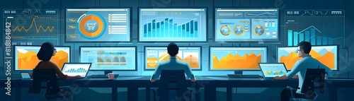 Digital Marketing Team Analyzing Live Campaign Performance Metrics on Multiple Screens