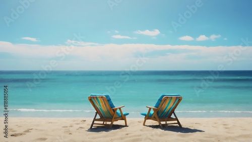 Two summer beach chairs on the beach