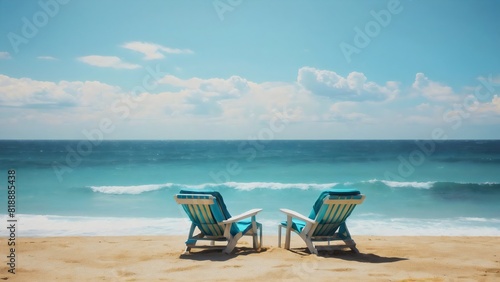 Two summer beach chairs on the beach