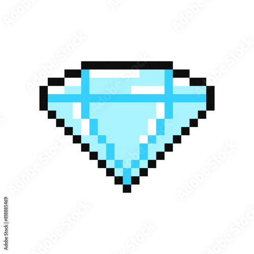 Diamond, pixel item for game interface. Diamond magic game element. Gem icon, 8 bit resource.