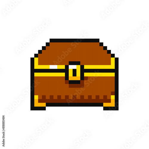 Antique chest 8 bit game resource, chest magic item, chest pixel art element for game interface.