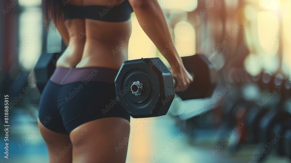 Female Athlete Exercising with Dumbbell at Gym - Fitness, Strength, and Workout Motivation Female Athlete Exercising with Dumbbell at Gym - Fitness, Strength, and Workout Motivation