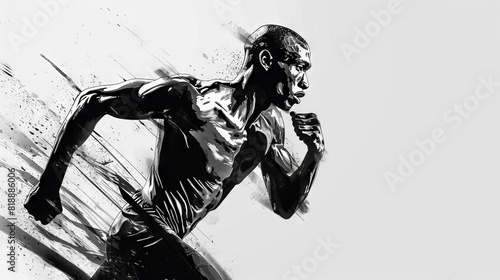 energetic athlete determination and resilience in gritty black and white portrait digital sketch