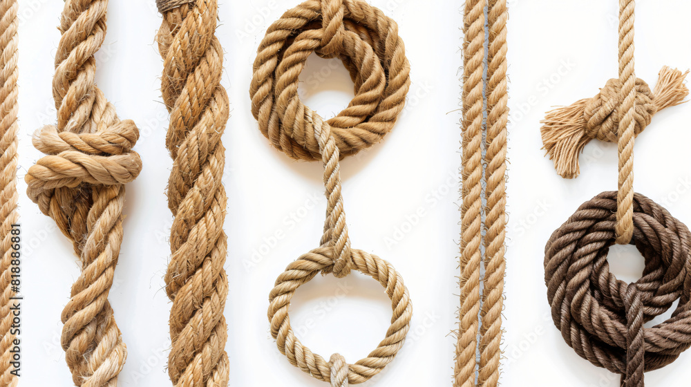 Different ropes on white background