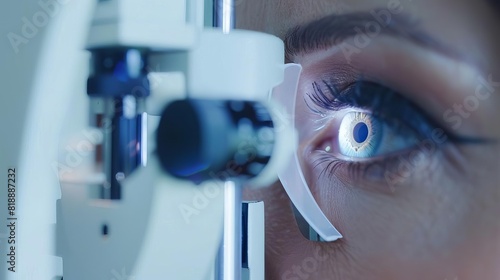 focused vision patient undergoing modern eye exam for cataract awareness month ophthalmology concept photo