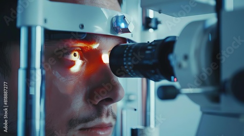 focused vision patient undergoing modern eye exam for cataract awareness month ophthalmology concept