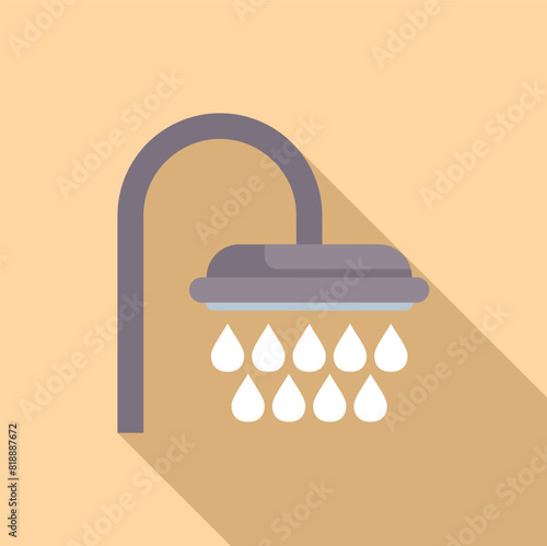 Fotografi Stylized, flat design icon of a showerhead with water droplets on a beige backgr