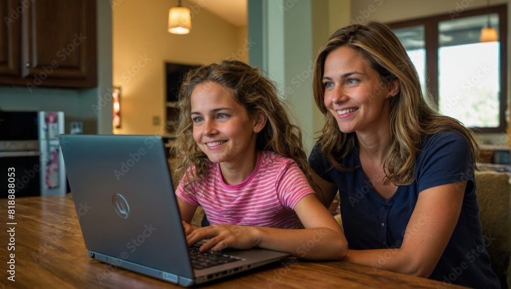 Mother and Daughter Bonding Over a Laptop on the Couch Mother and Daughter Bonding Over a Laptop on the Couch