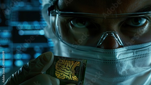 Masked Technophile Holding Electronic Device photo