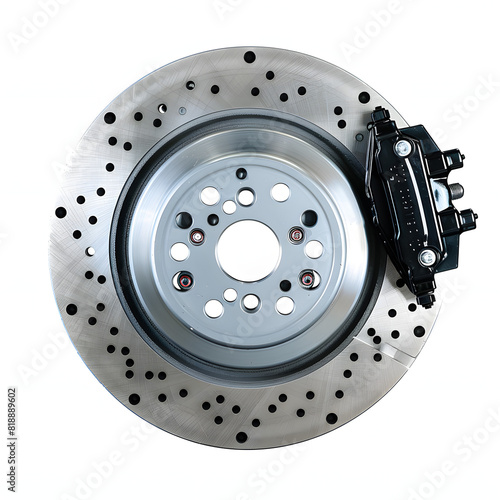 Car wheel and disc brake repair: parts in the braking and steering system damage requires maintenance isolated on white background, minimalism, png 