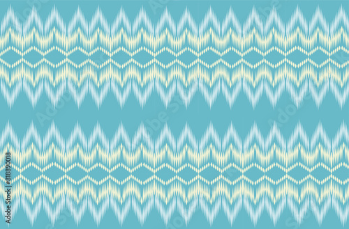 Ikat zigzag seamless pattern blue sky cream color paste