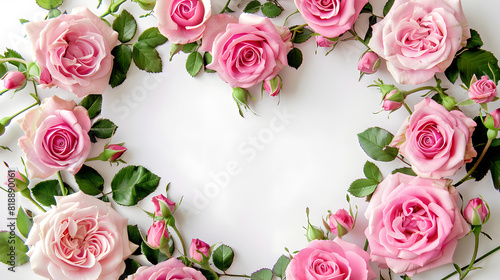 Large Frame of Pink Roses on White Background