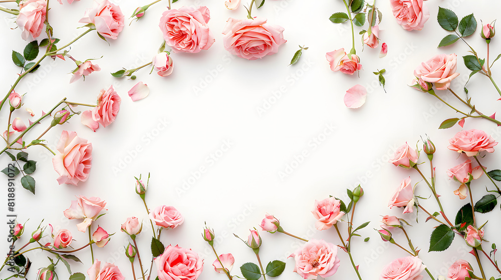 Large Frame of Pink Roses on White Background Large Frame of Pink Roses on White Background