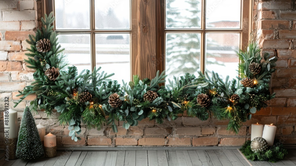 Hang modern metallic garlands with minimalist greenery from your windows for a festive and stylish holiday accent.
