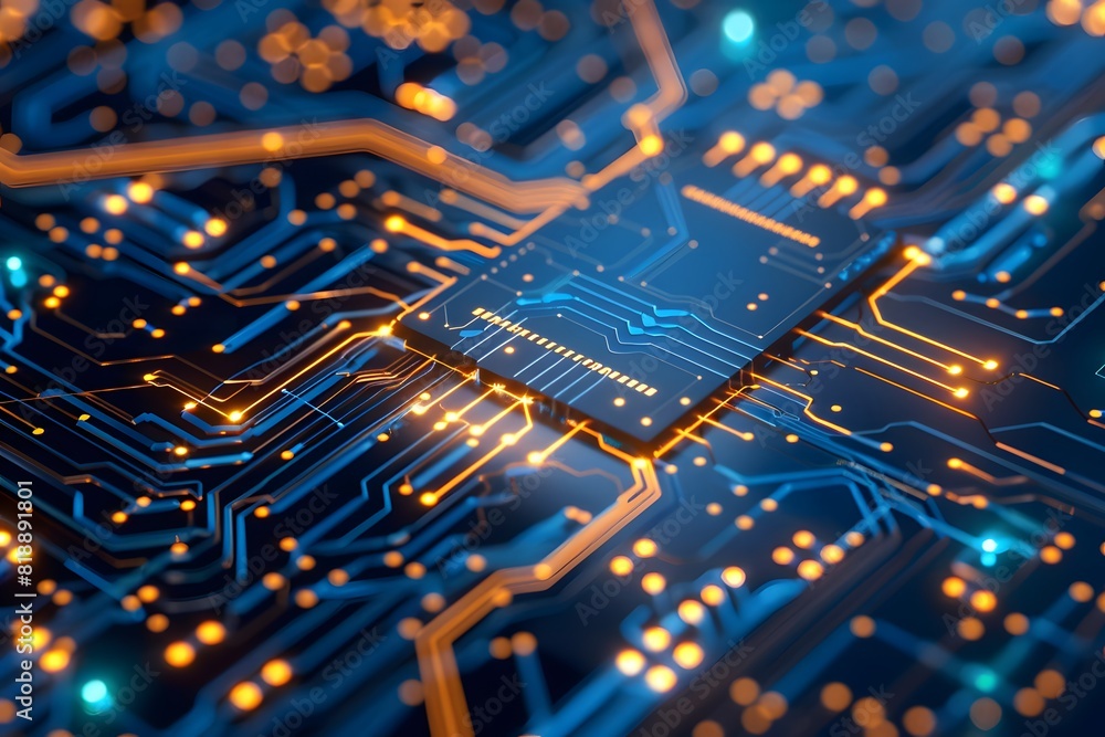 Illuminated Circuit Board Technology Close-Up View Illuminated Circuit Board Technology Close-Up View