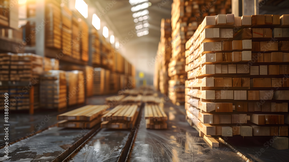Wooden Beams Arranged Neatly in Warehouse Wooden Beams Arranged Neatly in Warehouse