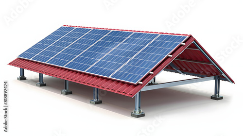 Solar panels on residential rooftops isolated on white background, studio photography, png 