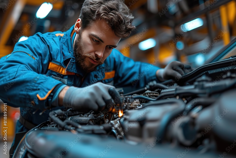 Automotive Ignition System Check A mechanic checking the ignition system of a vehicle for optimal performance Automotive Ignition System Check A mechanic checking the ignition system of a vehicle for optimal performance