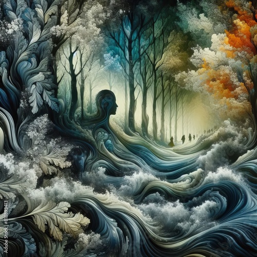 Wallpaper Mural Abstract Forest: A Mystical Blend of Nature and Fantasy in Monochrome Digital Art Painting Torontodigital.ca