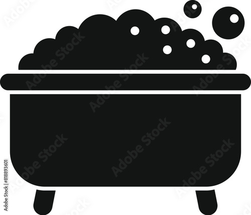 Black silhouette of a classic bathtub full of bubbles, isolated on white background
