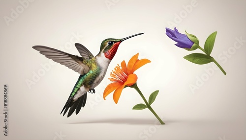 A playful icon of a hummingbird hovering near a fl upscaled_2