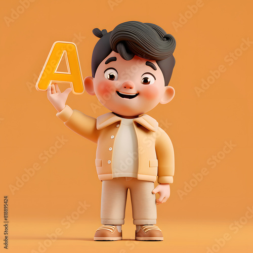 알파벳을 들고 있는 3d 애니메이션 캐릭터