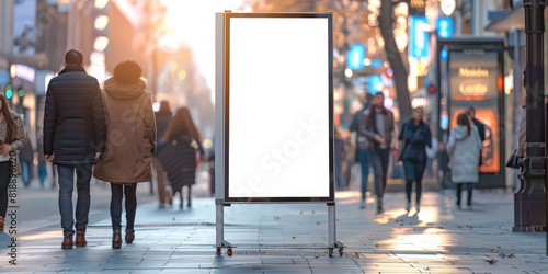 A blank white blank billboard on shopping mall street, 