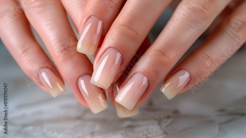 Close-up of women s hands with elegant manicure in neutral colours