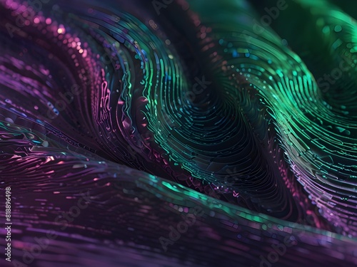 Holographic waves  purple and green  dynamic texture  generative AI