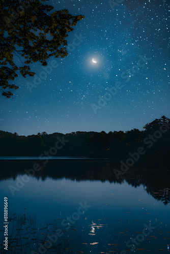 starry sky filled with constellations reflections in lake