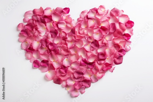 scattered rose petals in the shape of a heart. on a white background. 