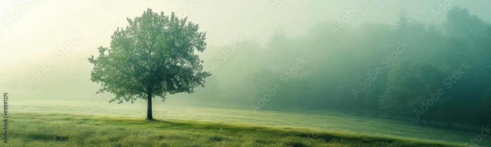 Fototapeta premium Lone tree standing alone in a field of grass
