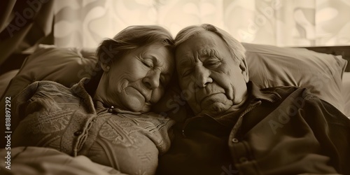 an elderly couple sleeping peacefully side by side enveloped in a warm nostalgic atmosphere © Thares2020