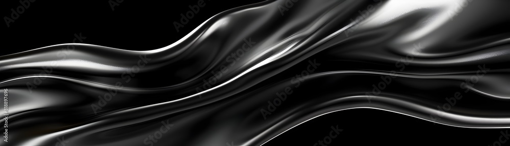 Fototapeta premium Luxurious Black Satin with Metallic Silver Swirling Waves Background