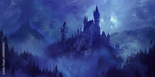 Castle in the night. Fantasy background