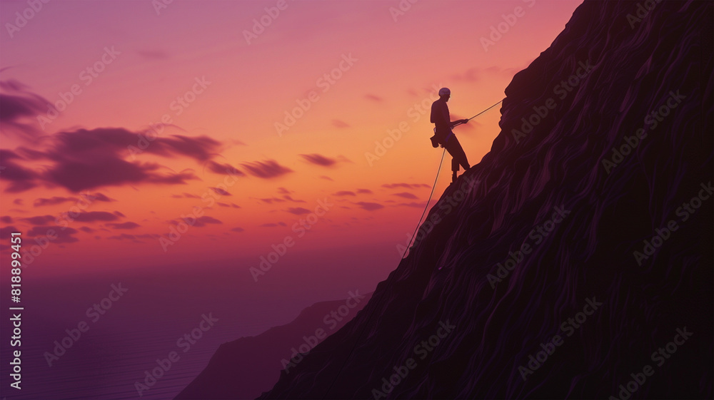 岩場を登る登山者 岩場を登る登山者