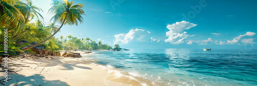 Tropical Beach Paradise with Palm Trees and Crystal Clear Waters, Ideal for a Peaceful Getaway